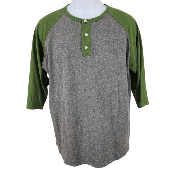 Men's H2H Grey Green Baseball Style Henley Shirt Large Cotton Blend 3/4 Sleeve - Picture 1 of 4